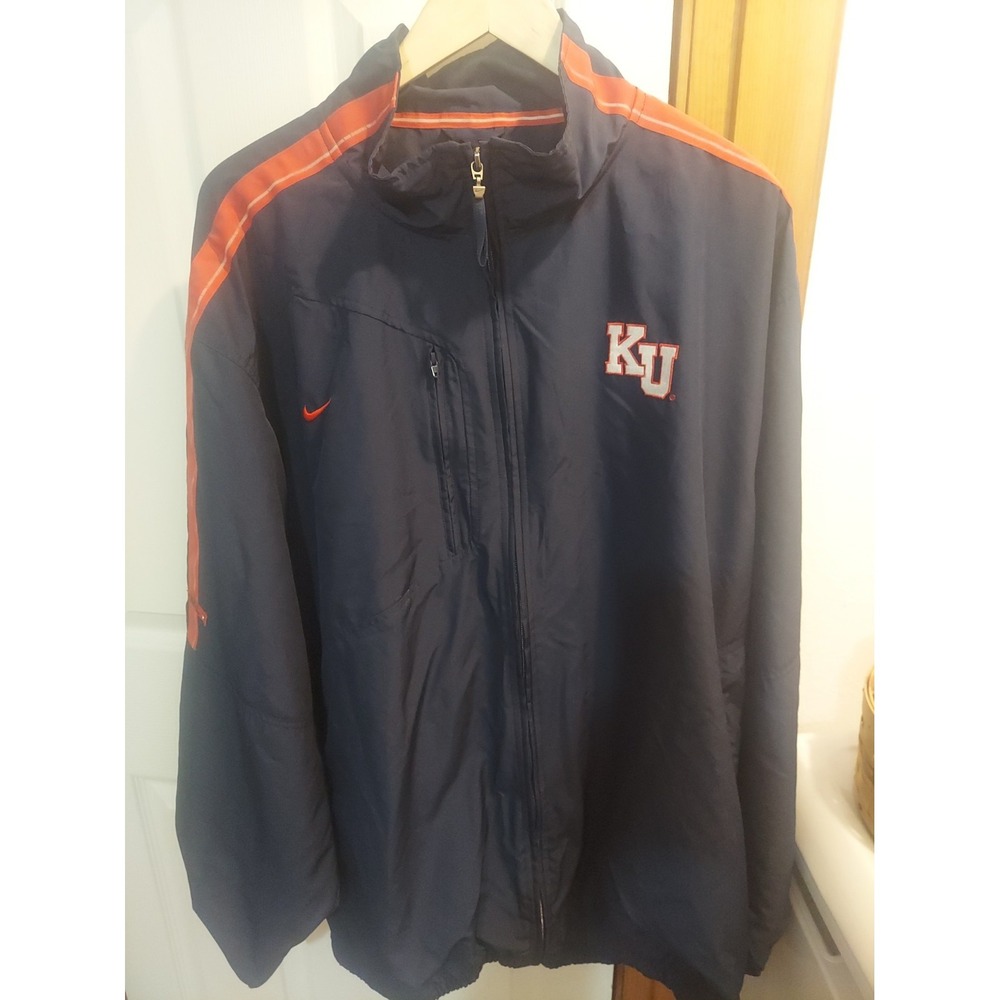 Nike Team KANSAS KU Jayhawks NCAA Basketball Blue Warm Up Zip Jacket Men's T 2XL